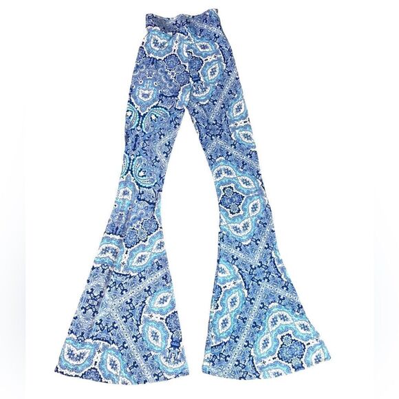 Show Me Your MuMu Bam Bam Bells Wm’s Sz Sm Blue White Paisley Pull On Leggings - Picture 1 of 5